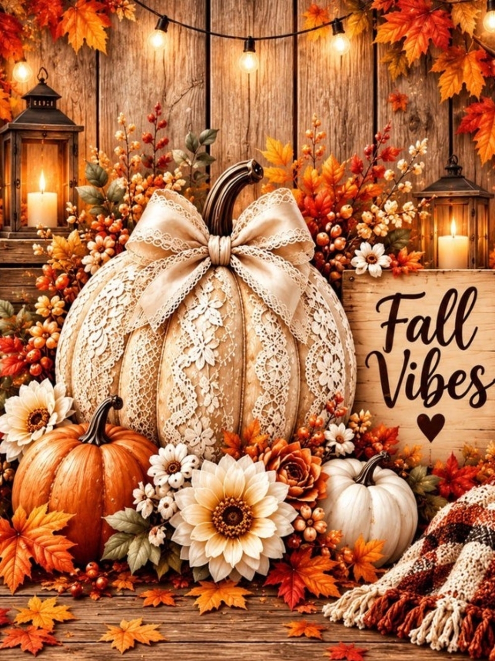 Neutral Lace Pumpkin Fall Wall Art 8x10 Print
